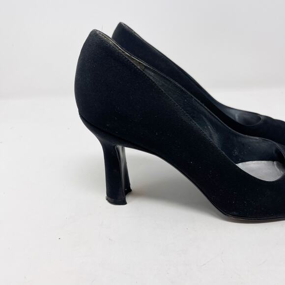 Stuart Weitzman 7 Black Scarlet Peau Du Soie Fabric Square Toe Pump Heel Vtg 90s - Picture 6 of 14
